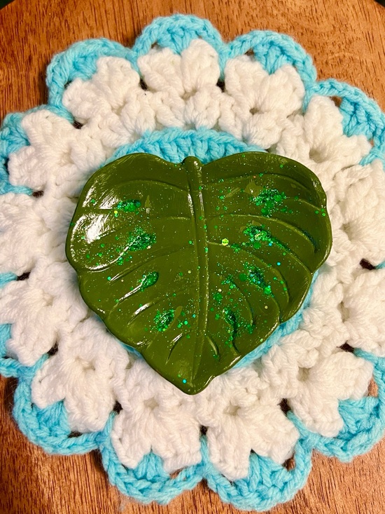 Other - Handmade Olive Green Leaf Trinket Dish with Green Glitter